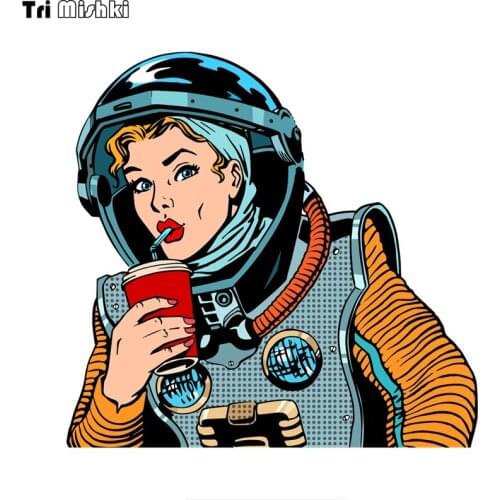 WCS951 female astronaut drinking a drink car sticker PVC colorful Decals Waterproof sticker on Car Body Rear Window
