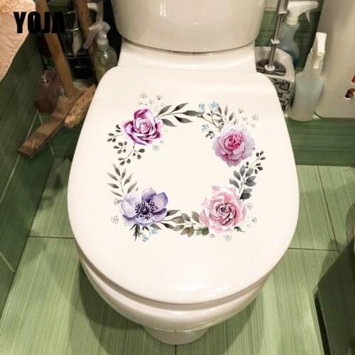 YOJA 22.7*21.4CM Beautiful Wreath Classical Art Home Wall Decor Toilet Seat WC Sticker T1-0566