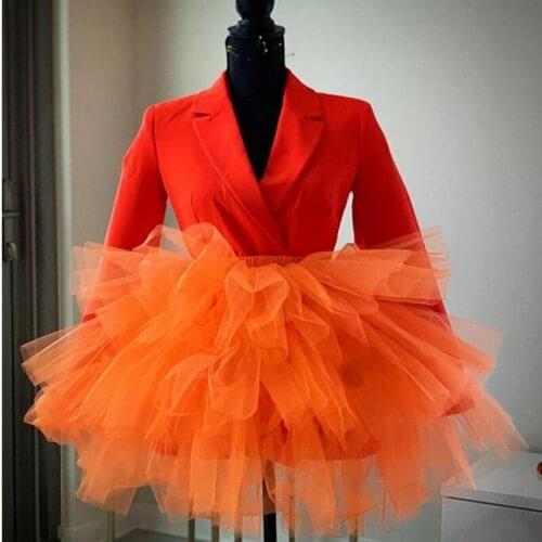 Hot Orange Mini Tulle Skirts 2020 Tiered Ruffles Short Tutu Skirt Women Elastic Custom Made Spring Tulle Skirt