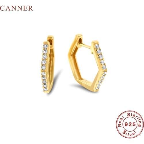 CANNER Earrings For Women 925 Sterling Silver Pendientes Personality Hexagon Diamond Huggie Earrings Hoops Fine Jewelry Joyero
