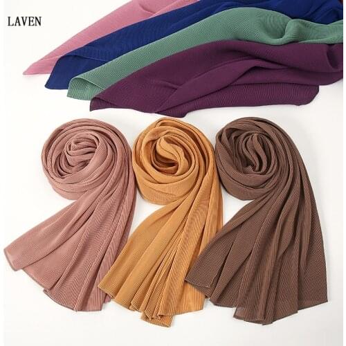 Laven Luxury Plain Crinkle Chiffon Hijab Scarf Women Muslim Fashion Hijabs Scarves for Ladies Pleat Shawl Bandana Chiffon Stoles