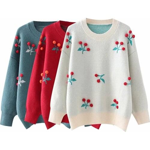 XIKOM 2021 Women Solid O Neck Long Sleeve Pullover Knitwear Female Vintage Flowers Decorate Slim Sweet Knitwear Sweater