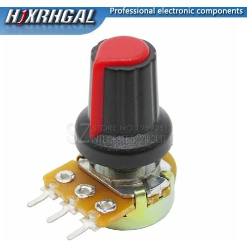 1pcs WH148 B10K B20K B50K B100K 3PIN 15mm 1K 2K 5K 10K 20K 50K 100K 250K Adjustable Potentiometer hjxrhgal + 1pcs Red knob