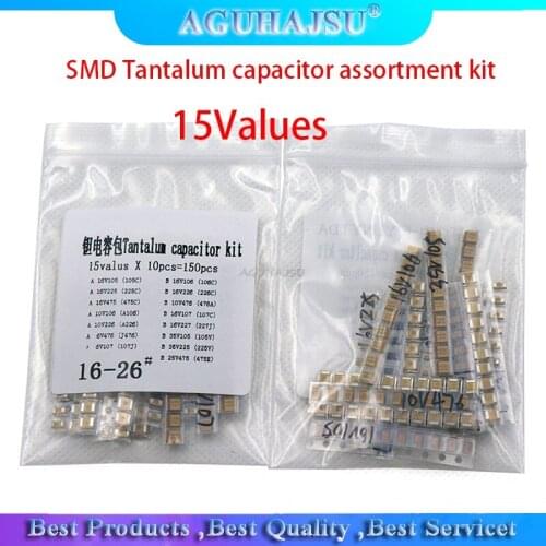 15Values SMD Tantalum capacitor assortment kit 1uf-220uf A/B Case Tantalum capacitor set 1UF 2.2UF 4.7UF 10UF 47UF capacitors