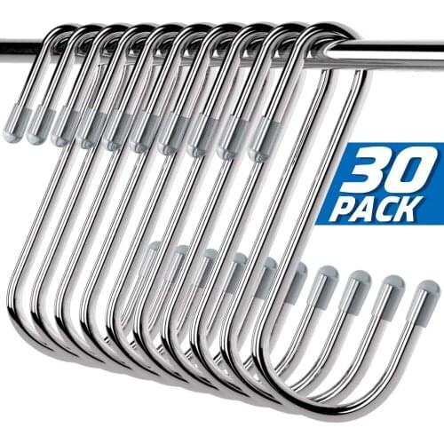 30 Pack Stainless Steel S Hooks for Hanging Heavy Duty S Shaped Hanging Hooks Hanging Hangers for Kitchen Work Shop Bathroom Clo