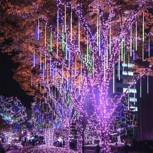 8Pcs Shower Rain Tubes Lamps 3M Fairy Christmas Tree Outdoor Garden Market Holiday String Light AC220V 110V Wedding Party Decor