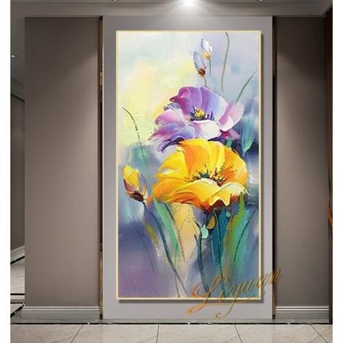 Flowers Abstract Oil Painting Modern Hand-painted Wall Art Living Room Picture Home Decoration Painting No Framed