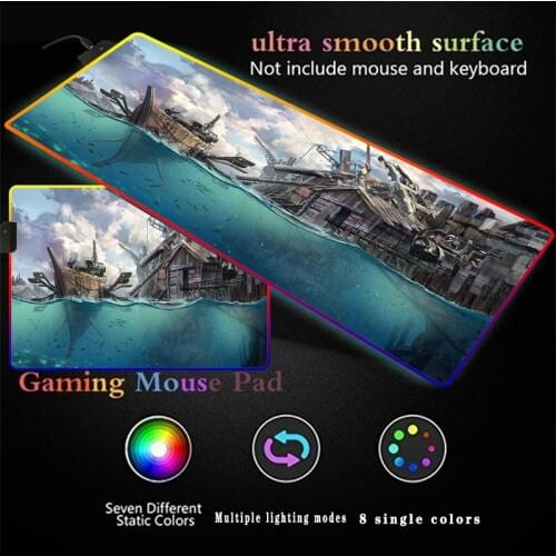 Large Mouse Pad Landscape Seaside Sailboat Pattern Game Mouse Pad RGB Luminous Colorful LED Player Mouse Pad Accessories Desk