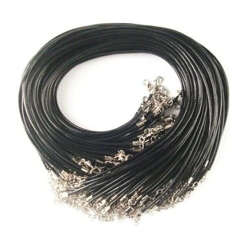 4.0MM and 2.0MM Black leather cord Bracelets with Lobster Claw Clasp and Extension Chain for Handmade Necklace 17 inches