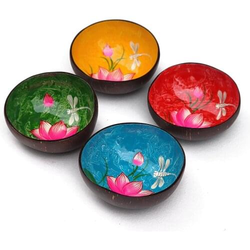 Colorful Glazed Natural Coconut Shell Bowls Handiwork Decor Breakfast Cup Original Fruit Salad Dish Tableware for New Year Gifts