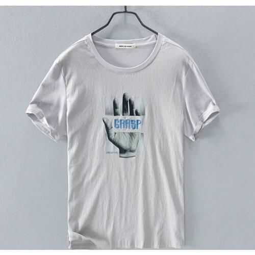 Embroidered flax and cotton t-shirt men fashion round neck t shirt for men breathable soft t shirts male chemise camiseta