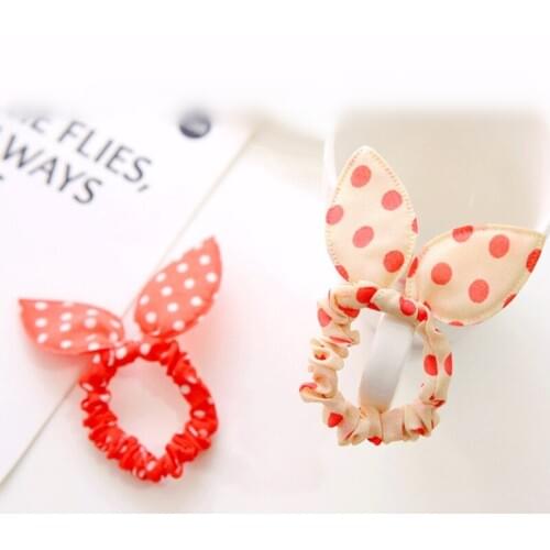 Mix wholesale hot Arrive! fashion temperament wild Cute Dot Fabric Rabbit Ear girls woman Hair rope free shipping