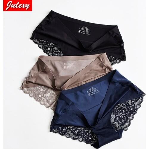 Julexy Sexy Women Lace Underwear Seamless Breathable Hollow Out Briefs Women Ice Silk Lingerie Sexy Panties