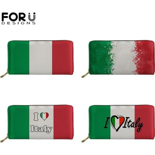 FORUDESIGNS Hot Sales Clutch Wallet For Women Italy Flag Art Design Luxury Leather Business Money Purse Coin Card Phone Pocket