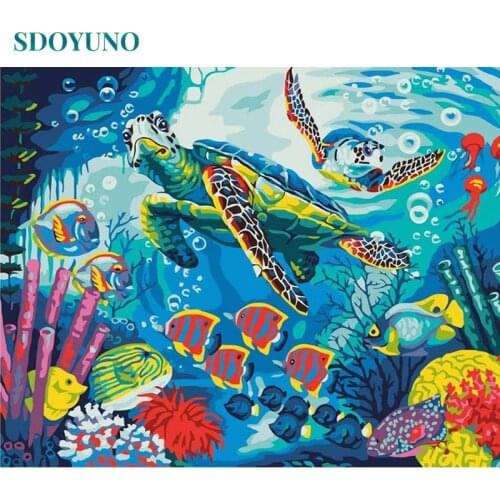 SDOYUNO 60x75cm DIY Oil Painting By Numbers On Canvas Sea turtle Frameless Paint By Numbers Home Decor Landscape Wall art