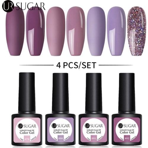 UR SUGAR 4/6Pcs Gel Polish Set Purple Glitter Varnish Soak Off UV LED Semi Permanent All For Nail Art Gel Polish Kit