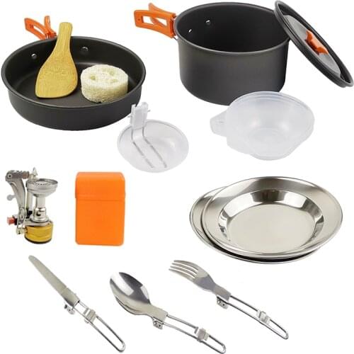 Outdoor Camping Cookware Set Marching Utensils Tableware Cooking Stove Kit Travel Pan Hiking Picnic Camping Tools GL-1126