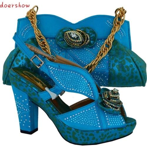 Doershow sky blue color Shoes and Matching Bags set,shoes and bag set in 6 color,size 38-43 !HVB1-21