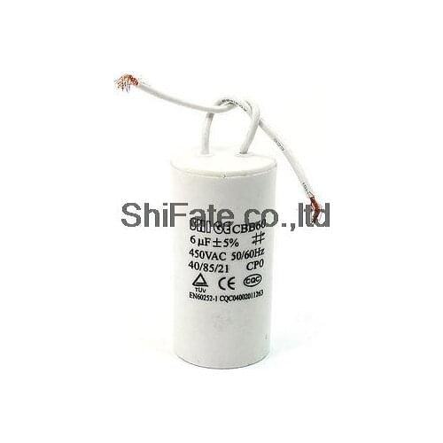 Non Polar 2 Wire 5% Tolerance Capacitor CBB60 White 6uF 450VAC for Washer