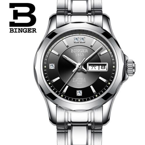 2017 New Japan Automatic Mechanical Movement BINGER Women Top Luxury Watch Ladies Sapphire Crystal Calendar relogio feminino