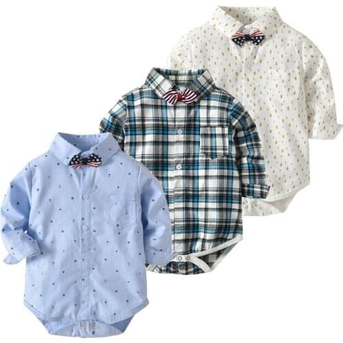Baby Boy Clothes Cotton Spring Newborn Baby Clothes Gentleman Collar Tie Pure Baby Boy Tops Shirt Blue Long Sleeves