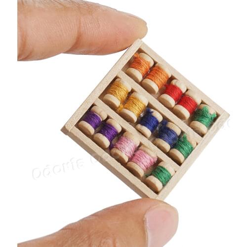 Odoria 1:12 Miniature Theard Spools Box Vintage Sewing Room Essentials Dollhouse Furniture Accessories Livingroom Bedroom