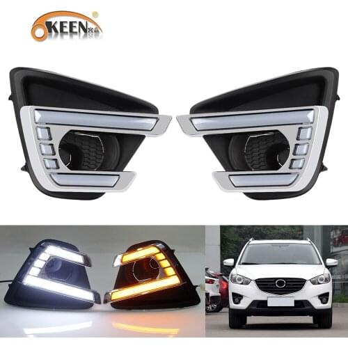 OKEEN Car LED Daytime Running Light for Mazda CX-5 2012 2013 2014 2015 2016 Day Light White Turn Signal Light Yellow Fog Lamp