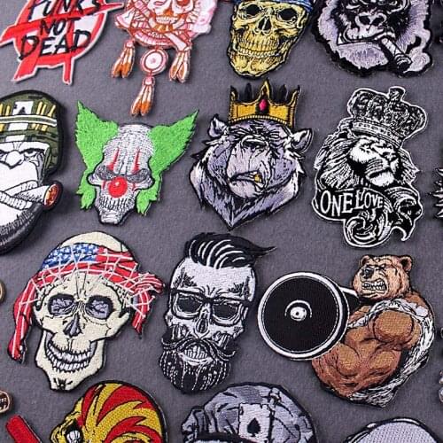 Skull Patch Iron On Patches For Clothes Embroidery Patch King Lion Bear Patch Embroidered Patches For Clothing Ironing Stickers