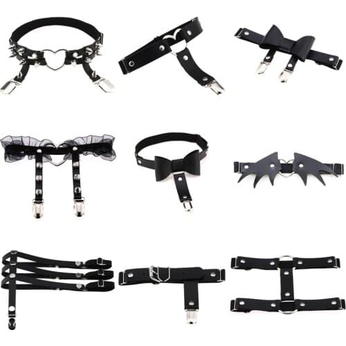 Sexy Women Elastic Leather Leg Ring Garter Belt Punk Heart Rivet Thigh Ring Goth Harajuku Harness Stockings Garter bdsm toys