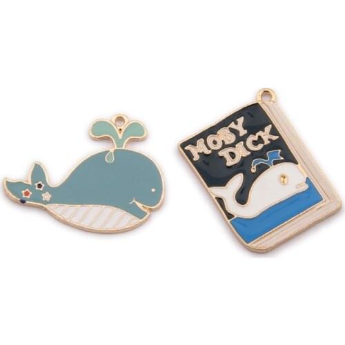 10pcs 28x22mm Whale Book Enamel Charms for Jewelry Making and Crafting Earring Pendant Bracelet Necklace Charms Accessories