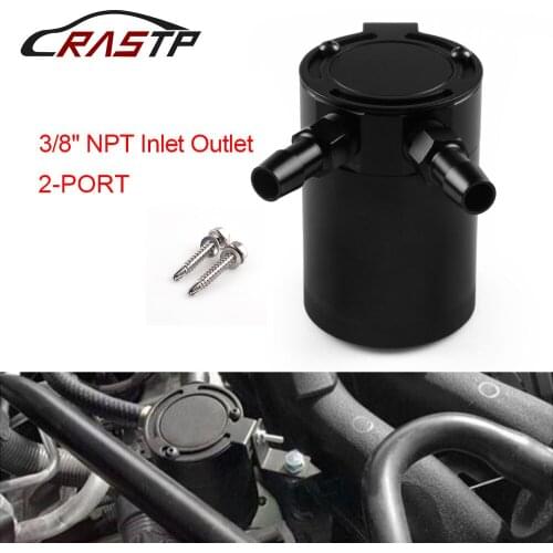 RASTP-Black 3/8" NPT Inlet Outlet 2-Port Compact Baffled Oil Catch Can/Tank Air-Oil Separtor RS-OCC012-black