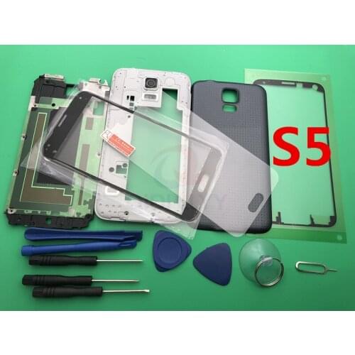S5 New Full Housing Case Middle Frame + Rubber Seal Back Case + Glass Lens Auto Parts for Samsung Galaxy S5 G900 i9600 + Tools