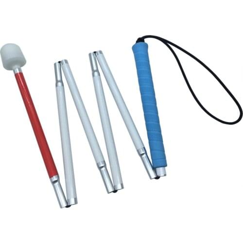 Blue Handle, 6 sections White Cane, 125cm-155cm, Aluminum mobility folding Cane for the blind