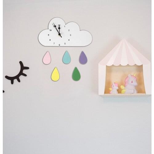 Nordic Cute Cloud With Rainbow Rain shape Wall Clock for Children kids room decoration Figurines Wall Watch Photography props