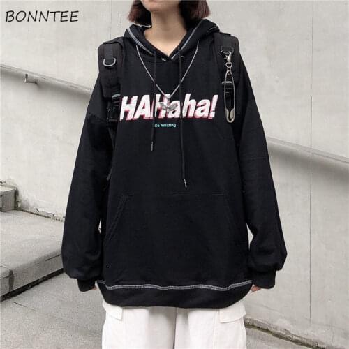 Sweatshirts Women Hoody Pullovers Long-sleeved Pockets Draw String All-match Classic Hip Hop Loose Spring Autumn Printing Chic