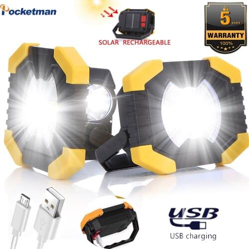100W Solar Energy Spotlight Work Light 180 Degrees Adjustable Portable COB Camping Lamp With Side Light USB Rechargeable Lamp