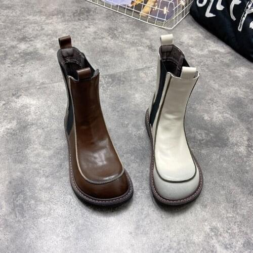 British Leather Comfortable Flat Bottom Spring And Autumn Simple Solid Color Ladies Martin Boots Fashion In The Tube Single Boot