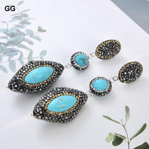 GuaiGuai Jewelry Blue Turquoise Stone Black Macarsite Earrings