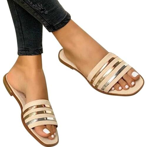 Women Slippers Summer New Style Comfortable Breathable Flat-bottomed Hollow Out Outdoor Slippers Female Fashion