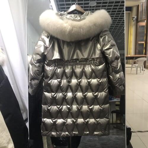 2021 Real Fox Fur collar White Duck Down Jacket Female Warm Down Parka Woman Korean Puffer Coat Women Glossy Down long coat snow