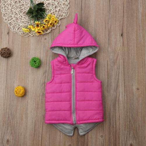 Pudcoco Winter Warm Toddler Baby Girl Clothes Hooded Dinosaur Zip Winter Warm Vest Hooded Jacket Outerwear Clothes