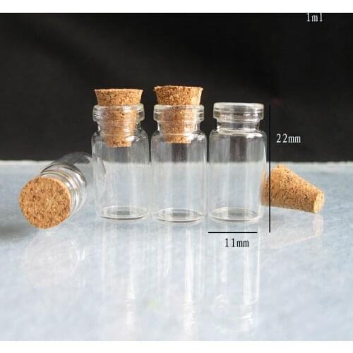 20pcs/lot 1ml 1cc Mini Clear Glass bottle with wooden cork Small Wishing/Gift/Present glass vials more size is avaliable