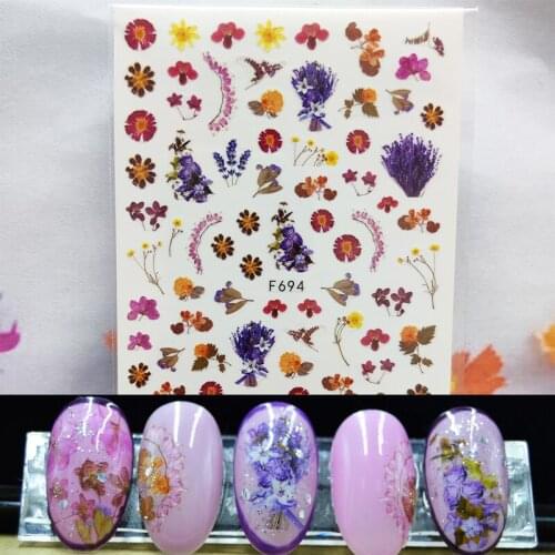 3D Nail Sticker Spring Color Flowers Petal Nail Foil Glue Sticker Lavender Line Stickers for Manicure Nail Art Decoration