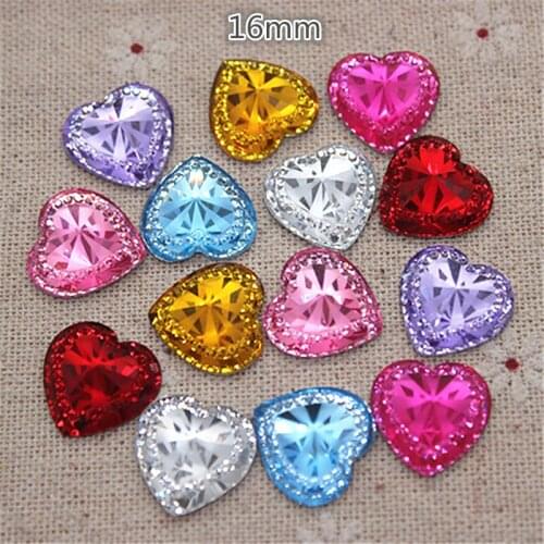50pcs 16mm Resin Bling Heart Buttons Home Garden Crafts Cabochon Scrapbooking DIY Accessories