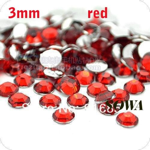 Free Shipping 2880pcs/bag SS12 Size 3mm Red Resin Flatback beads,Nail Art beads,DIY Wedding Decoration