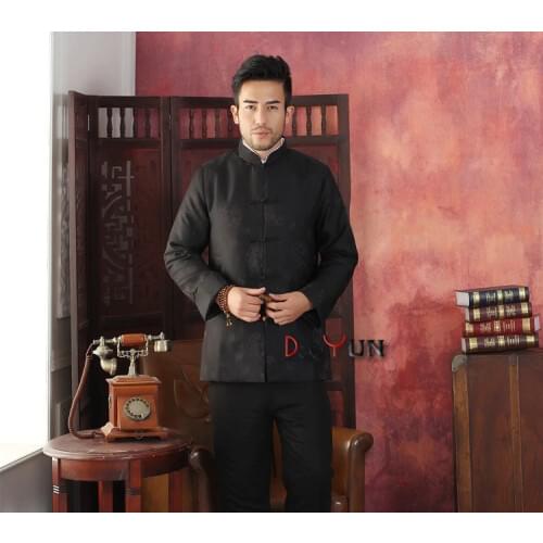 Black Printing Winter Thick Male Polyester Overcoat Chinese Cotton-padded Jacket Traditional Tang Suit S M L XL XXL XXXL