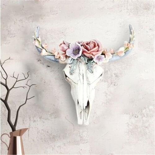 Flower Cow Skull Wall Decoration Home Wall Hanging Decor Creative Arts Home DecorationS Accessories For Living Room Ornament