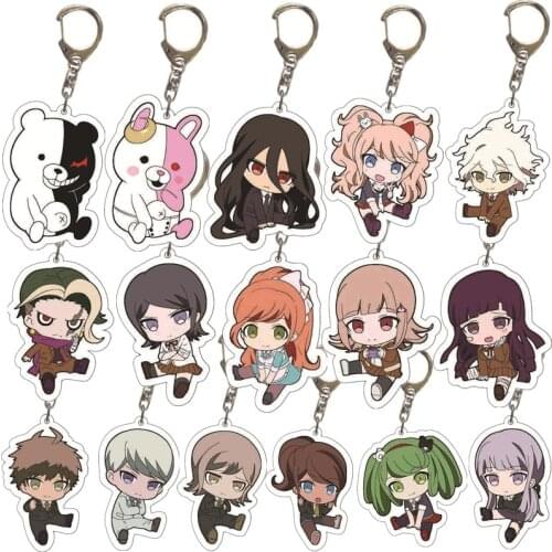 Danganronpa Monokuma Naegi Makoto Kirigiri Kyouko Monomi Character Keychain Cosplay Acrylic Key Chain Pendant Keyring Prop