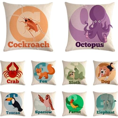 Decorative Letters Animal Words Reading Books Tea Coffee Travel Interesting Tale Love Cushion Cover Sofa Throw Pillow Case