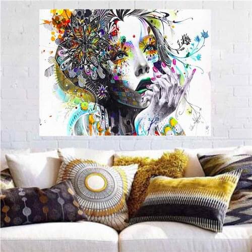 HAOCHU Colorful Fashion Girl Canvas Painting For Living Room Home Decor Painting Print Poster Simple Nordic Wall Picture